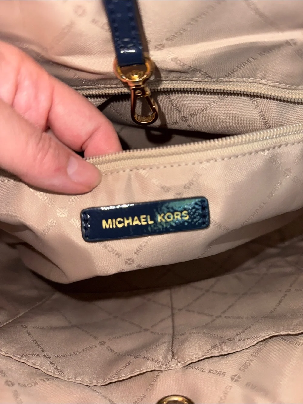 Michael Kors Navy Embossed MK jet set Tote luxury business casual cozy feminine